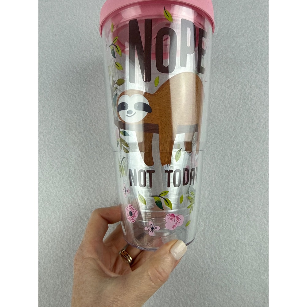 Tervis Sloth Nope Not Today Insulated Tumbler 24oz Pink Floral Travel Cup Lid